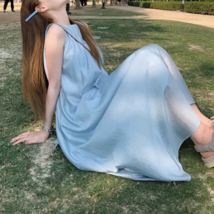 Pastoral Blue Clothes Acetate Dress